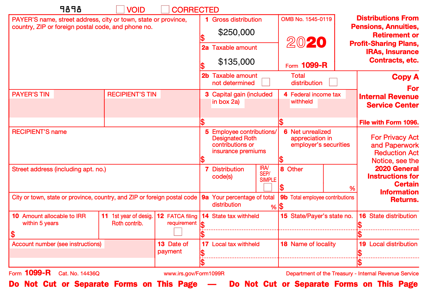 1099-R Cash Surrender Life Insurance Example