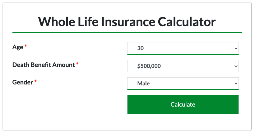 whole life insurance calculator enter your details